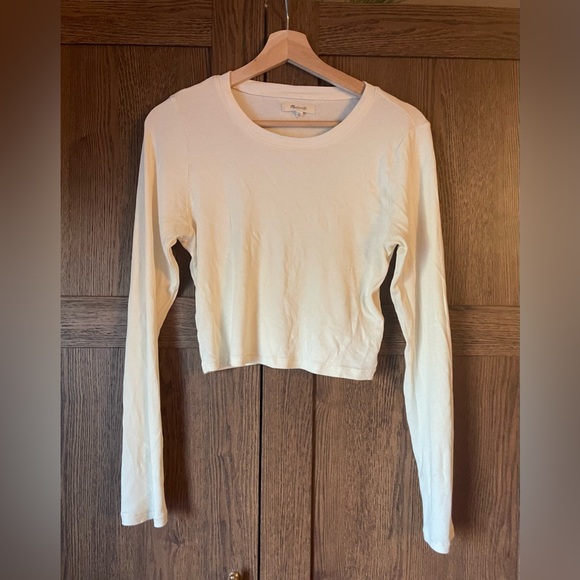 Madewell Fine Ribbed Supercrop Crewneck Long-Sleeve Tee in Antique Cream - L - Picture 4 of 4